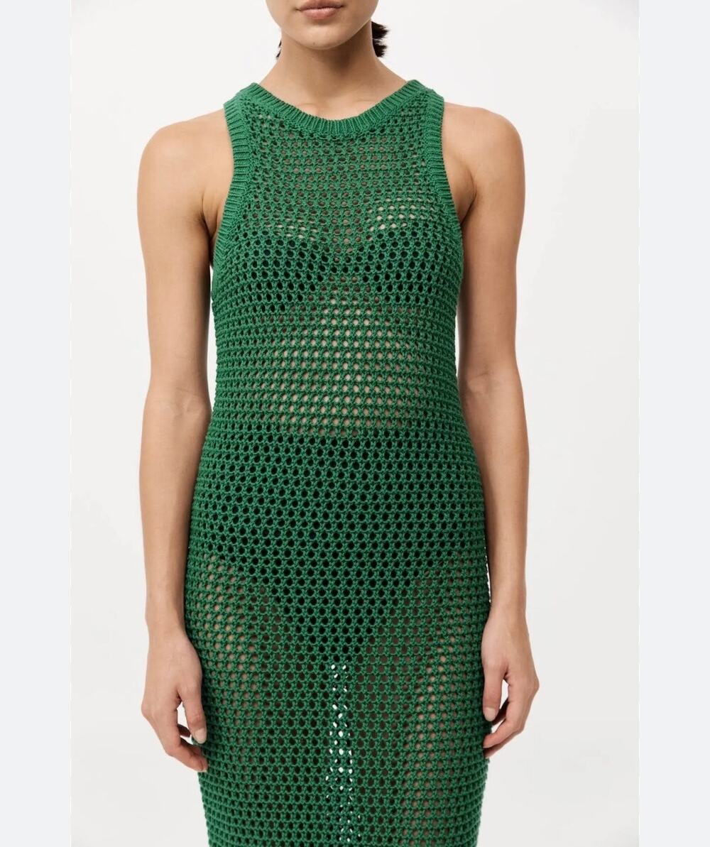 St. Agni Cotton Crochet Swim Cover, Resort Wear Maxi Dress in Green, Size Med